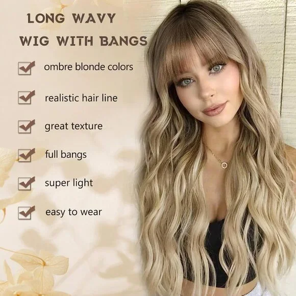 Women's 26 Inch Blonde Long Natural Looking Heat Resistant Synthetic Wig